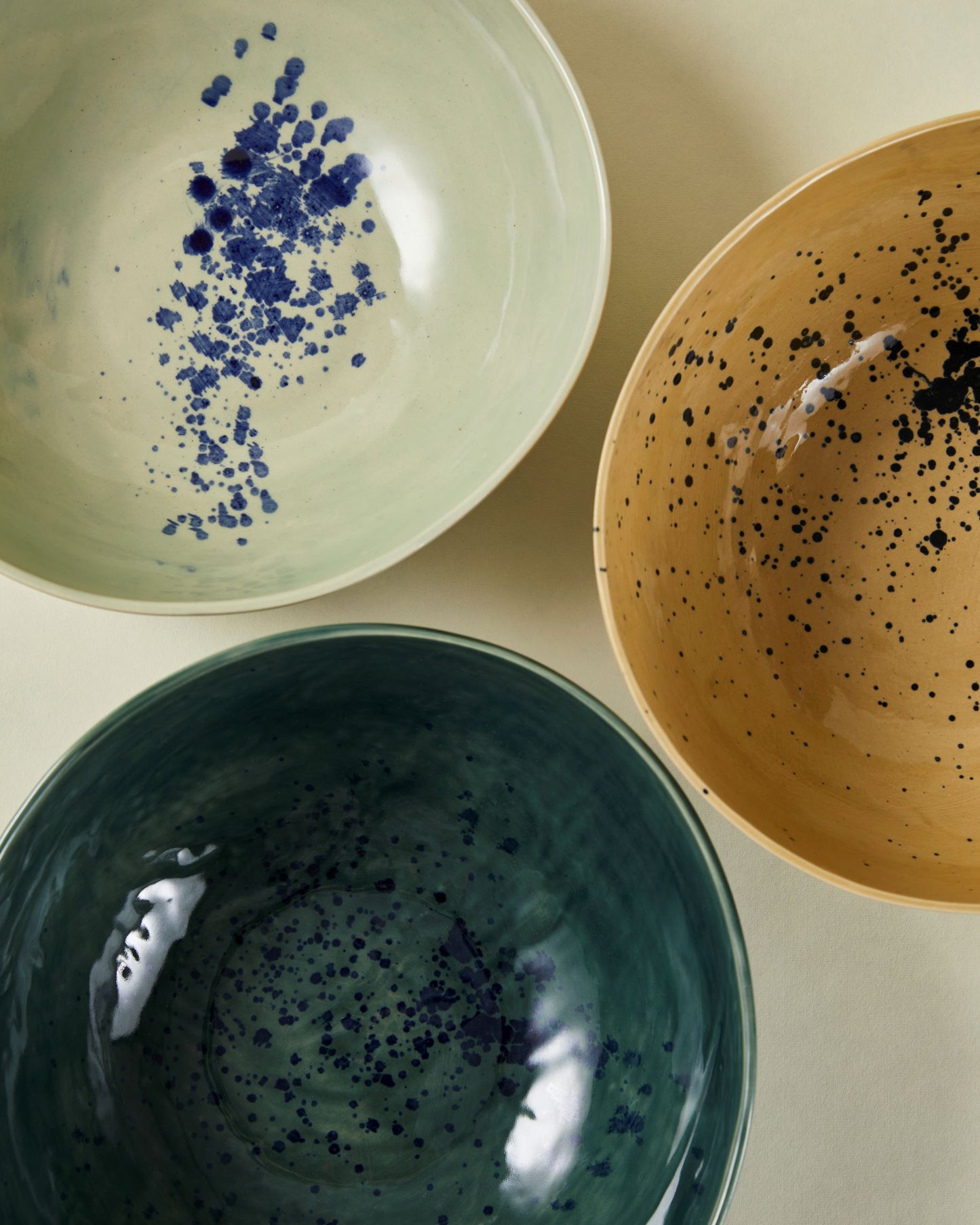 Saladier bas - 31cm - Ocre et bleu
